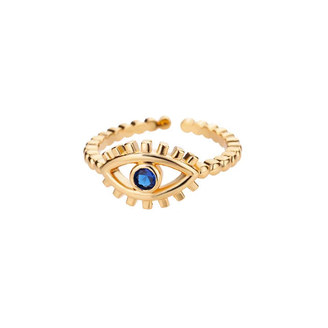 Turkish Zircon Evil Eye Rings For Women Open Adjustbale Gold Plated Stainless Steel Ring Couple Rings Wedding Jewelry Bague