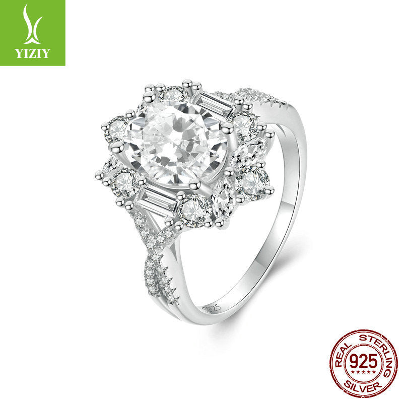 Silver Charm Super Flash Two Carat Moissand Diamond Ring Proposal Ring Noble Luxury Luxury Luxury Sense s925 Pure Silver Ring