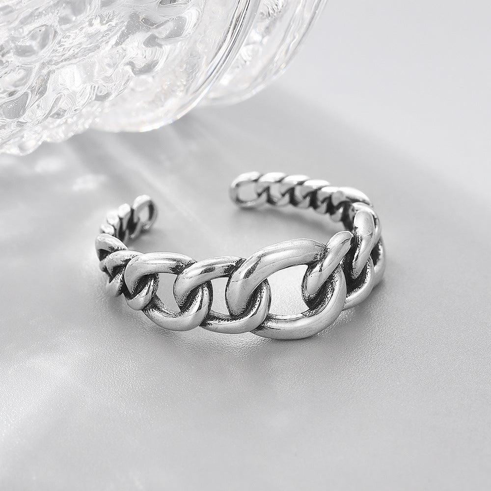 Personalized Retro Heavy Industry Chain Open Ring S925 Sterling Silver Korean Fashion Temperament Ring Index Finger Ring Jewelry Female