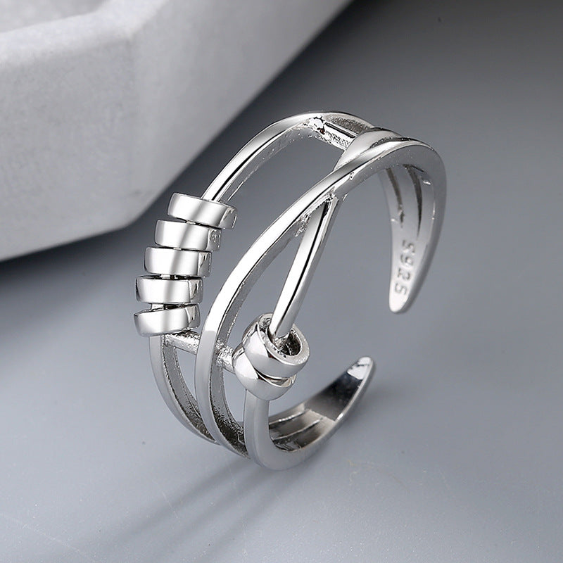 Fashion Temperament Women's Light Luxury Transfer Beads Hip-Hop Geometric Cold Style Ring