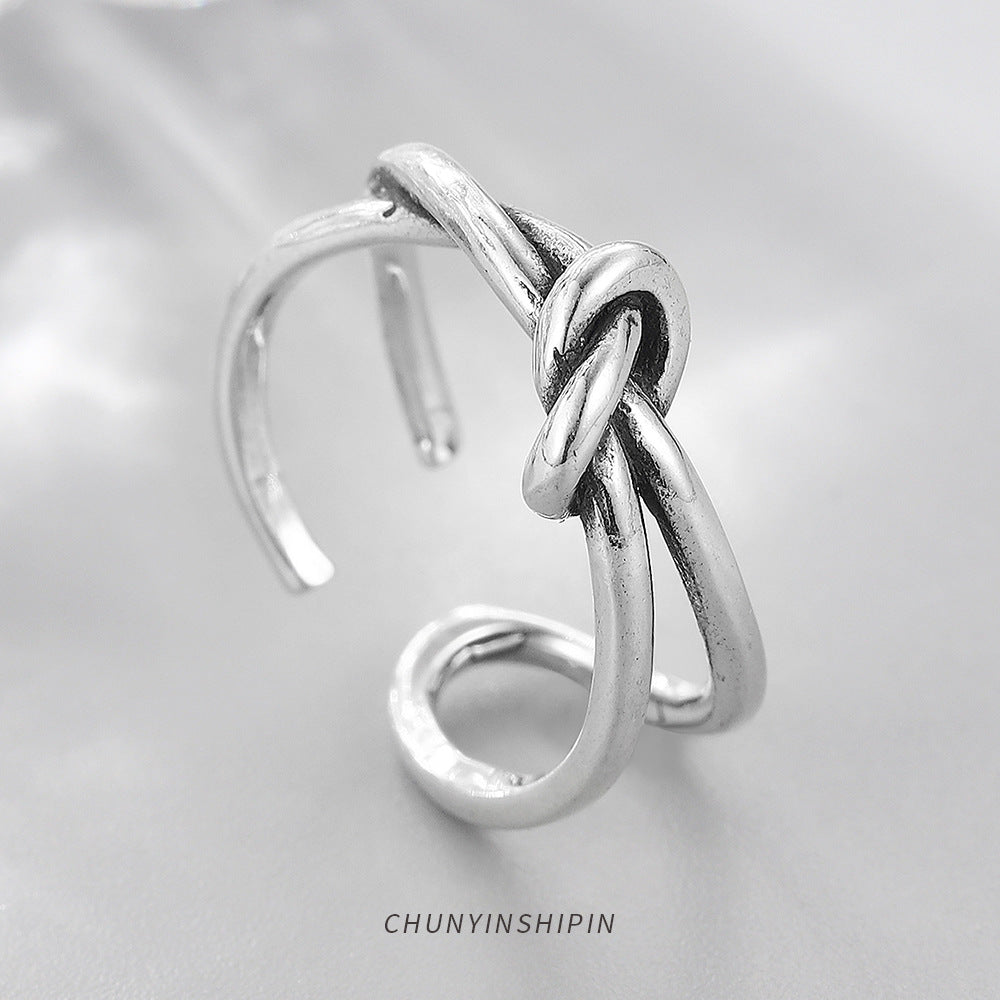 Personalized Vintage Knotted Open Ring S925 Sterling Silver Korean Fashion Temperament Ring Fashion Index Finger Ring Female Jewelry