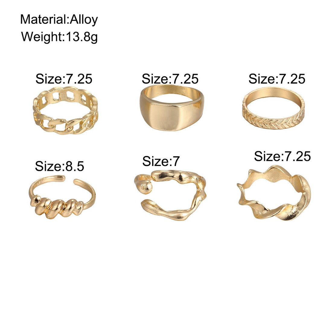 New Hip Hop Irregular Texture Ring Set Six Piece Set for Women's Personalized Light Luxury Temperament Handicrafts