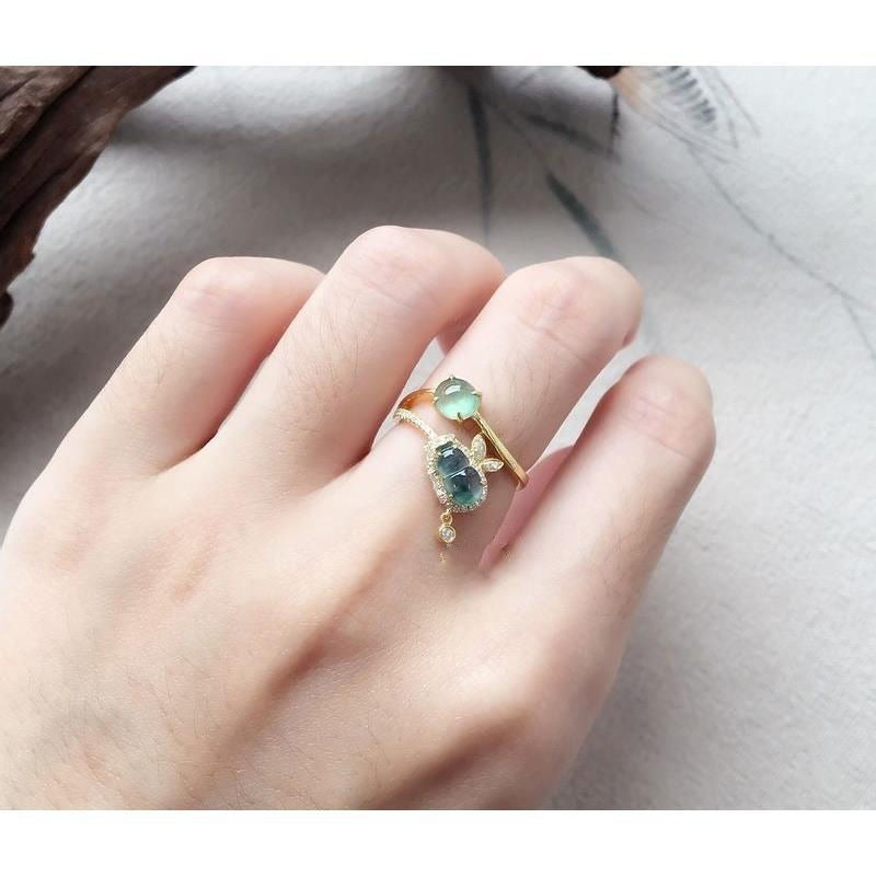 Imitation Of Natural Jade Zucchini Ring New S925 Silver-Plated Fine Women's Open Ring Temperament Model