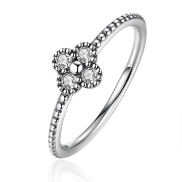 BAMOER 925 Sterling Silver Clear CZ Romantic Clover Ring PA7197