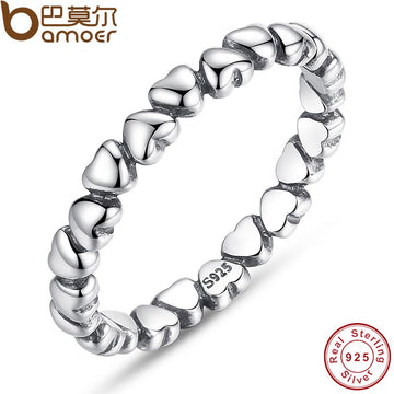 BAMOER 925 Solid Sterling Silver Forever Love Heart Finger Ring Jewelry PA7108