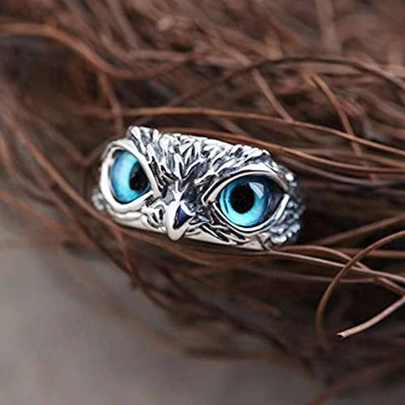 New Vintage Alloy Blue Eyes Owl Ring Adjustable Jewelry