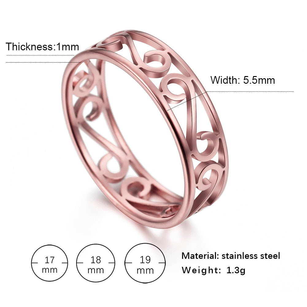 Skyrim Vintage Filigree Flower Ring Women Girls Stainless Steel Romantic Rose Gold Color Casual Rings Jewelry Anniversary Gift