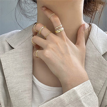 Fashion Punk joint Ring Set Geometric Twist Minimalist Jewelry Metal circular golden ring for women Street dance Accessories