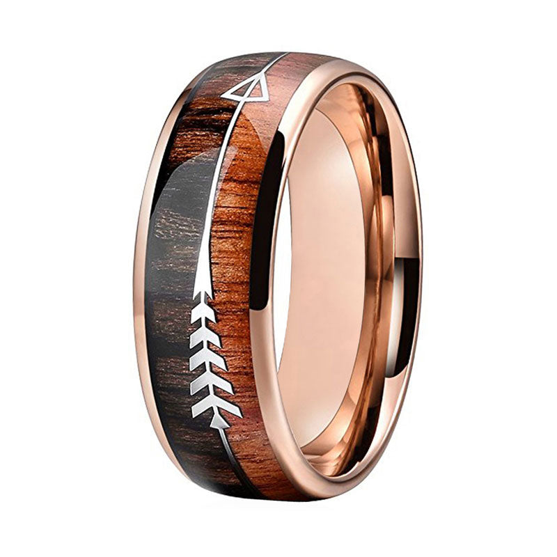 Wedding Rings For Men And Women Rose Gold Tungsten Wedding Band With Arrow And Double Woods Inlay