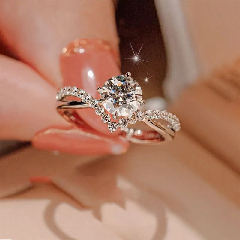 For Love Coronation Couple Ring New Four Claw Simulation Moissanite Diamond Ring Men And Women Models 1 Carat Crown Open Ring