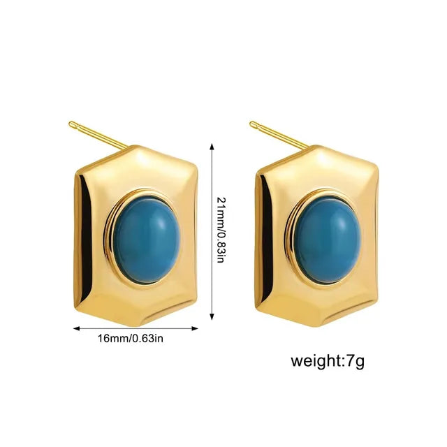 Irregular Drop Dome Earrings. Waterproof Anti Allergic Metal. Geometric Gold Plated Ear Stud