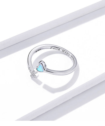 Love Cross Open Ring Plated with Platinum Zircon Heart