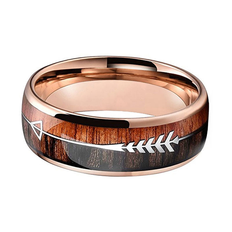 Wedding Rings For Men And Women Rose Gold Tungsten Wedding Band With Arrow And Double Woods Inlay