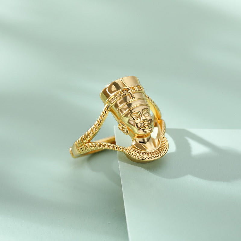 Ring for Men and Women: Egyptian African Queen Charming African Goddess Handpiece with Adjustable Opening Ring