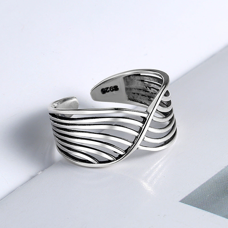 Mobius wave ring s925 silver Thai silver retro personality wild open sterling silver ring jewelry