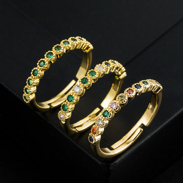 New Ring Fashion Ins Trend Copper Plated 18K Gold Inlaid Colored Zircon Open Adjustable Ring