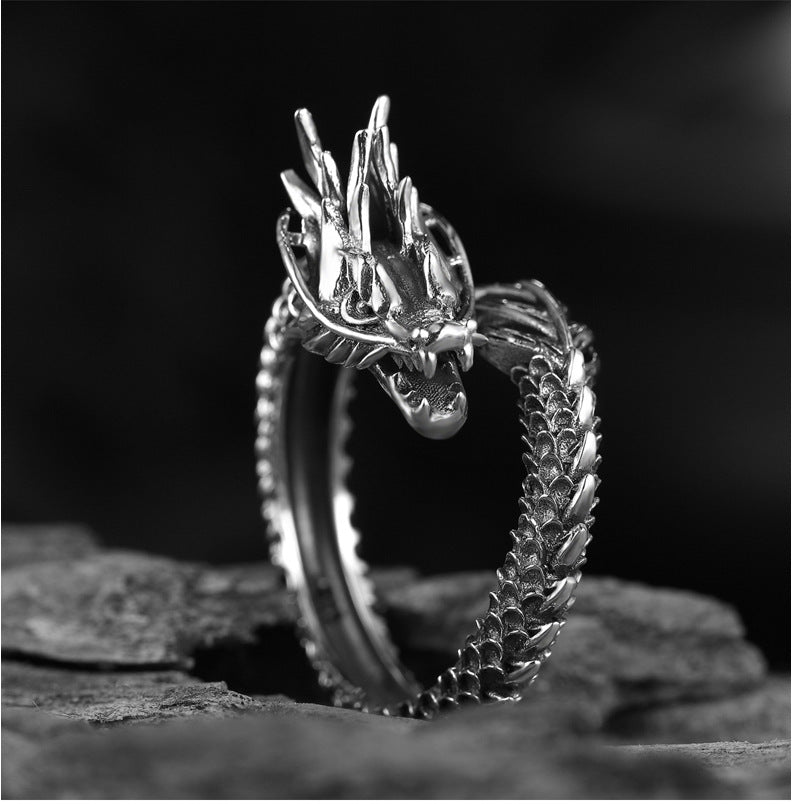 Retro Dragon Ring Male Hipster Personality Domineering Exaggerated Single Open Trendy Men And Women Index Finger