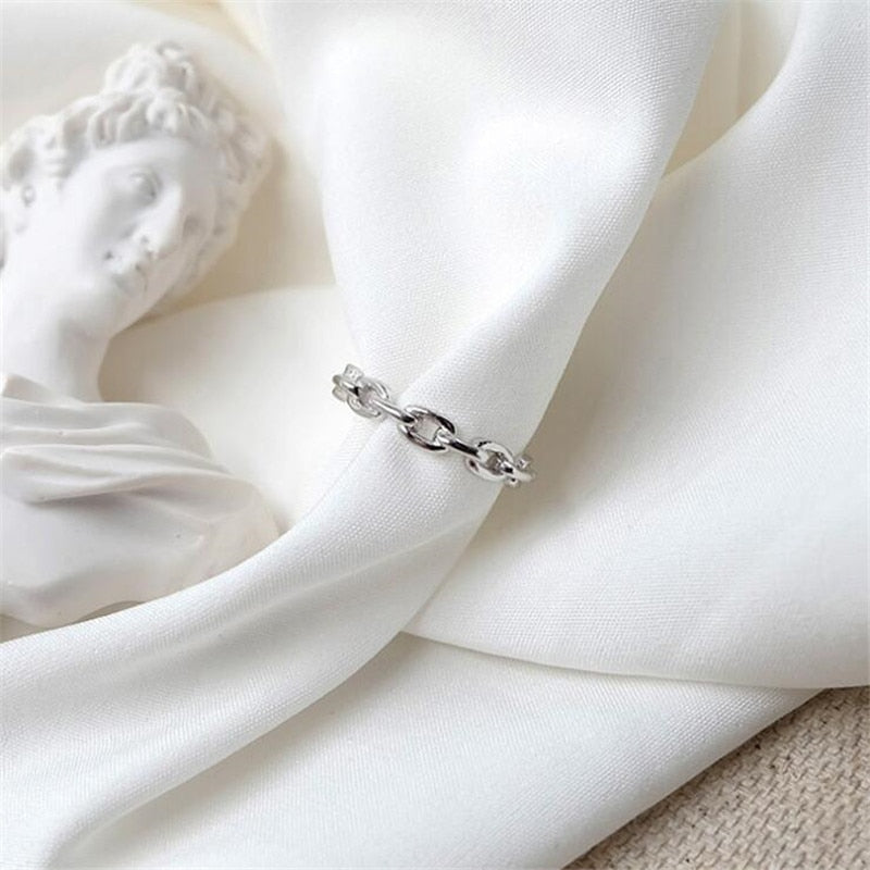 New Fashion Simple Personality Chain Shaped 925 Sterling Silver Not Allergic Hollow Fine Chain Adjustable Opening Rings SR582