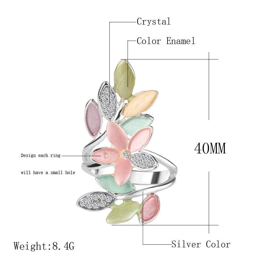 Multicolor Enamel Rings For Women Crystal Wedding Ring Female Vintage Jewelry Wholesale Girl Gift