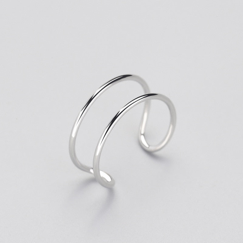 Minimalist Geometric Double line Adjustable Ring Genuine 925 Sterling Silver Trendy Fine Jewelry For Charm Women Bijoux