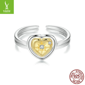 Yinziyun Original Couple's 18K Gold Plated Love Splicing Open Ring Starry Heart s925 Pure Silver Ring