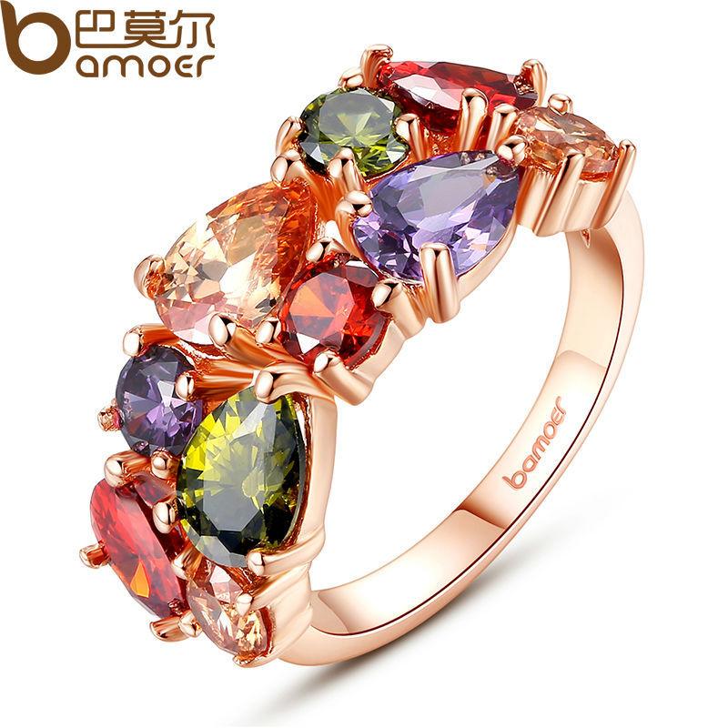 BAMOER Mona Lisa Ring for Female with Colorful Cubic Zircon JIR052