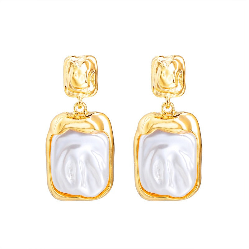 Elegant square pleated earrings, light luxury, niche personality, high-end feeling, retro earrings