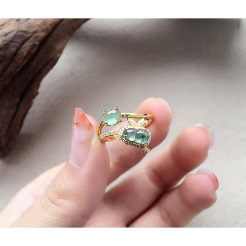 Imitation Of Natural Jade Zucchini Ring New S925 Silver-Plated Fine Women's Open Ring Temperament Model