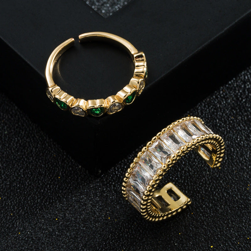 Brass Gold Plated Set with Zircon Luxury Trend Ladies Ring Opening Design Adjustable Ring