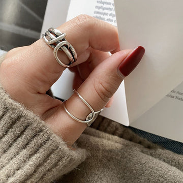 Fashion Width Surface Knot Winding Thai Silver Color Ring Open Finger Ring For Women Jewelry Gifts S-R740