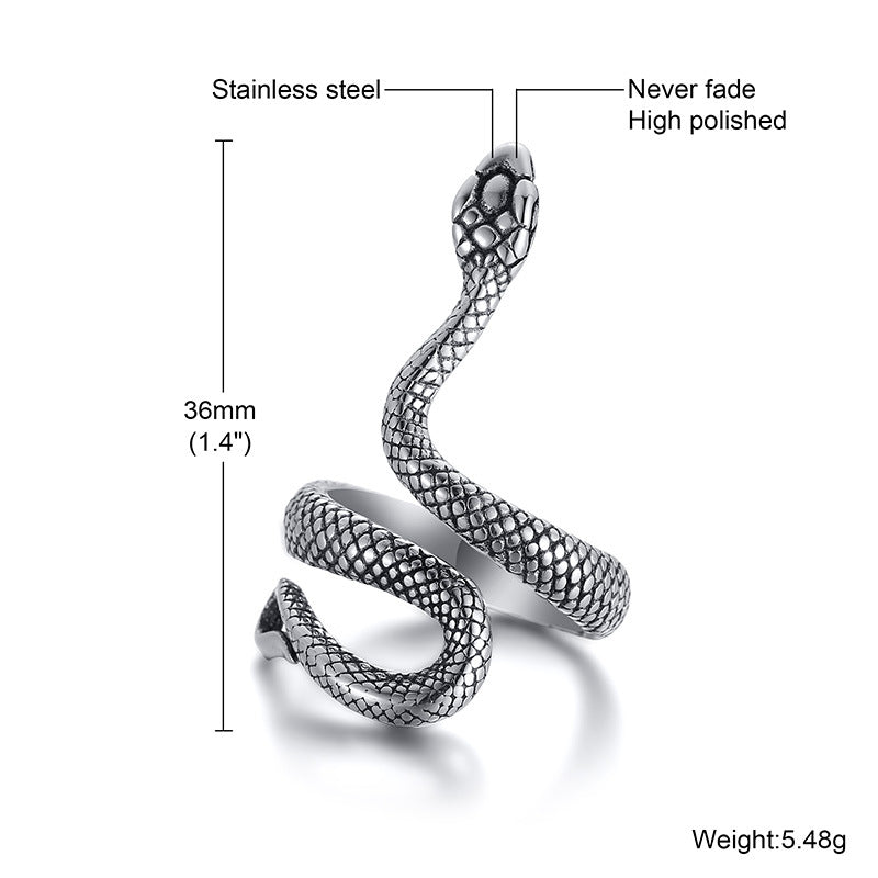 Stainless Steel Snake Ring Steel Color Men's Personality Foreign Trade Fashion Metal Accessories Index Finger Ring