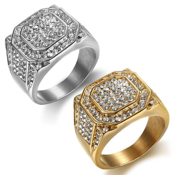 Titanium Steel Gold Plated Full Diamond Men's Ring