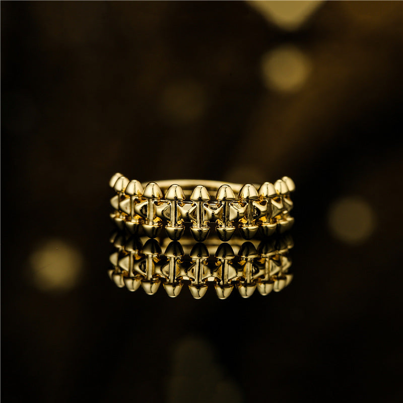 Fashionable bullet shaped geometric opening ring for women copper plated INS style women's ring