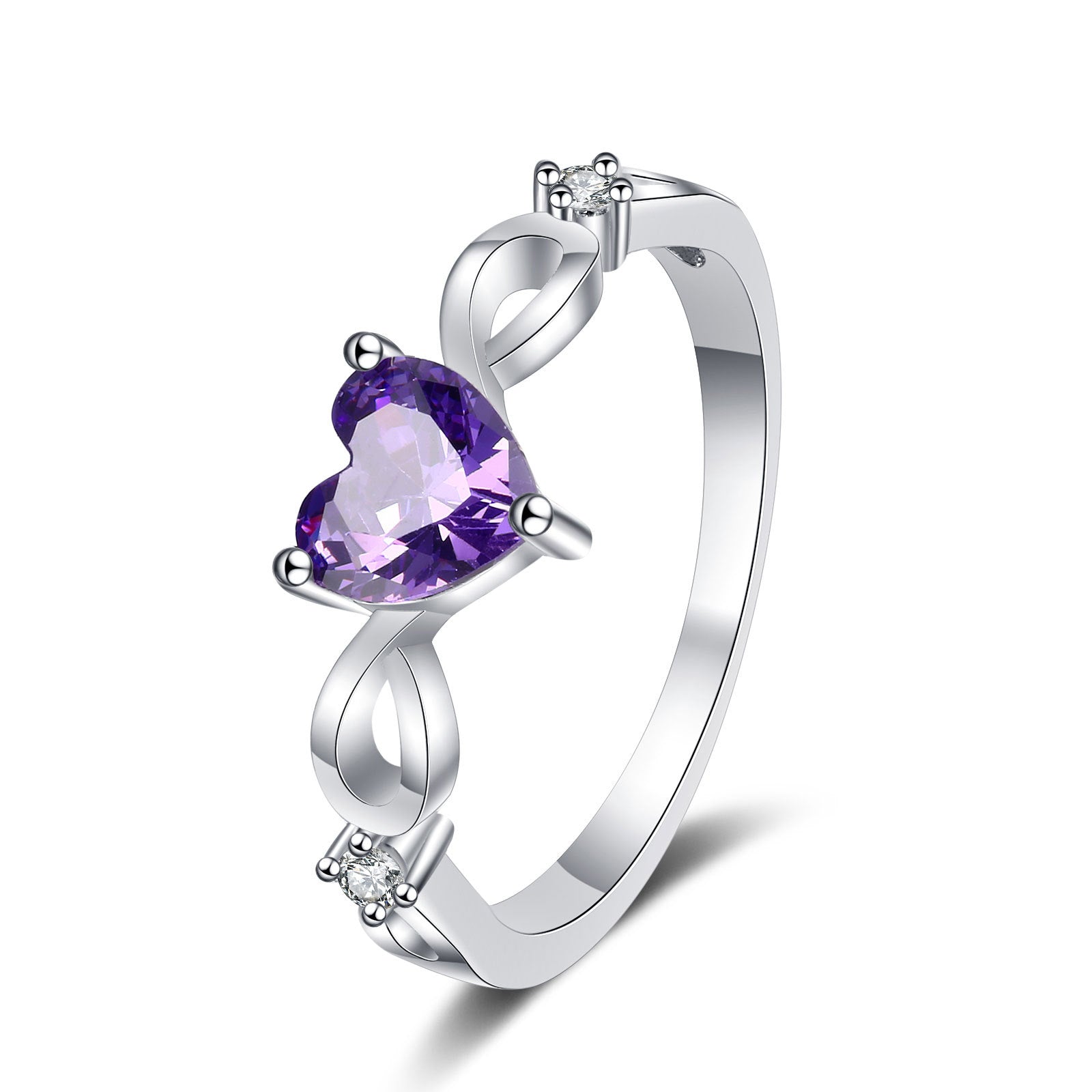 S925 Sterling Silver Natural Amethyst Heart Ring Fashion Simple Ladies Gemstone Ring