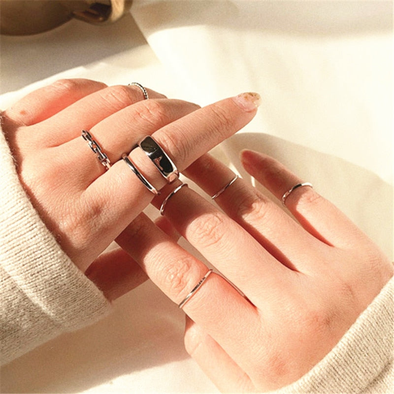 Fashion Punk joint Ring Set Geometric Twist Minimalist Jewelry Metal circular golden ring for women Street dance Accessories