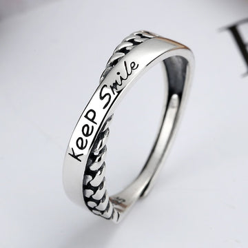 S925 Sterling Silver English Letters Cross Drip Ring Fashion Personality Ins Korean Version Finger Ring