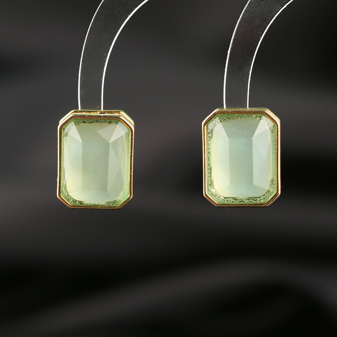 Gemstone inlaid zircon earrings three-dimensional geometric earrings