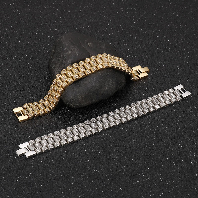 European and American personalized creative HipHop tank diamond set men's hip hop titanium steel bracelet