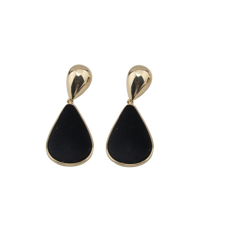 Retro velvet cloth water droplet mirror metal exaggerated earrings