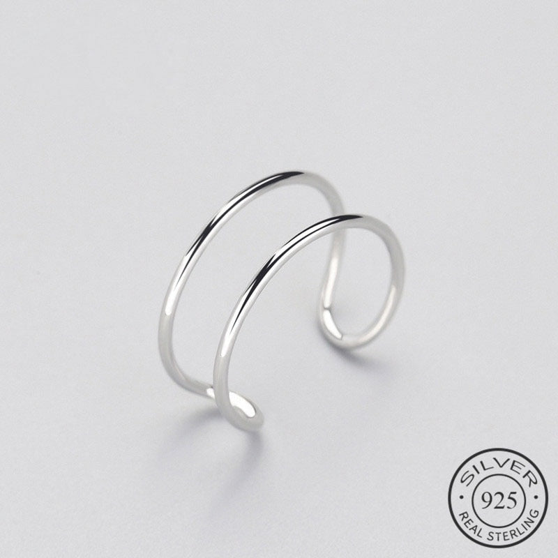 Minimalist Geometric Double line Adjustable Ring Genuine 925 Sterling Silver Trendy Fine Jewelry For Charm Women Bijoux