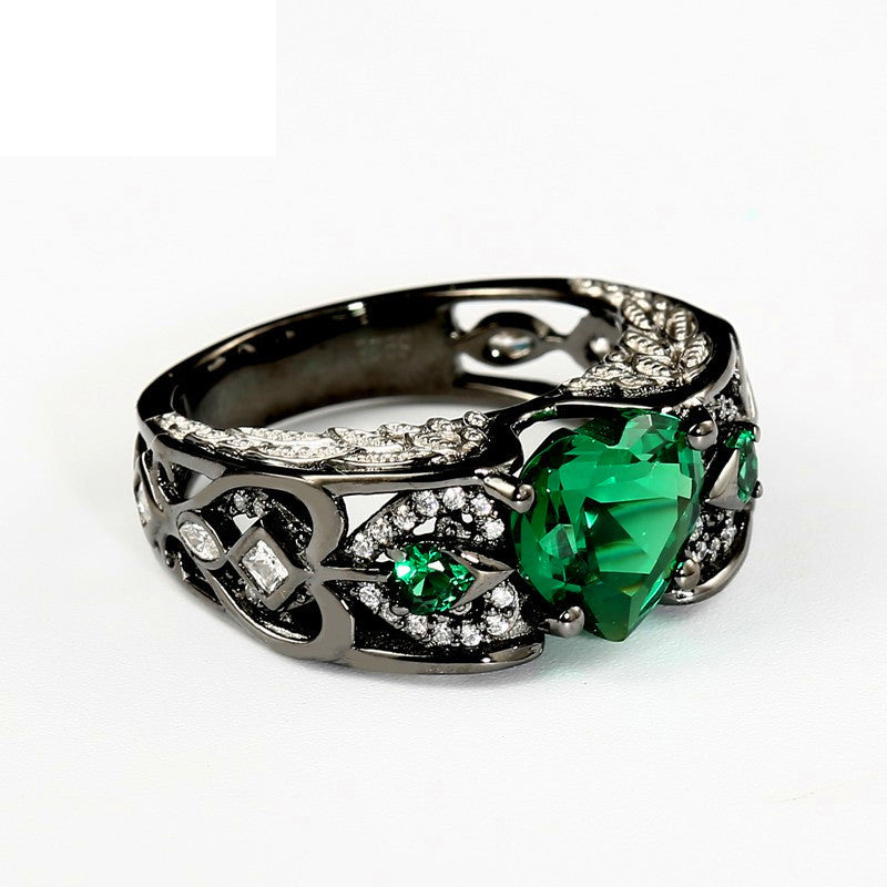 Retro May Birthstone Green Heart Rings