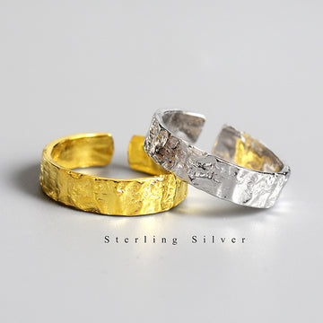 S925 Sterling Silver Irregular Gold And Silver Foil Paper Pattern Ring Personality Ring Women's Silver Jewelry