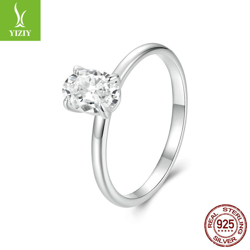 Yinziyun new oval one carat moissani diamond ring wedding ring classic simple charm s925 pure silver ring