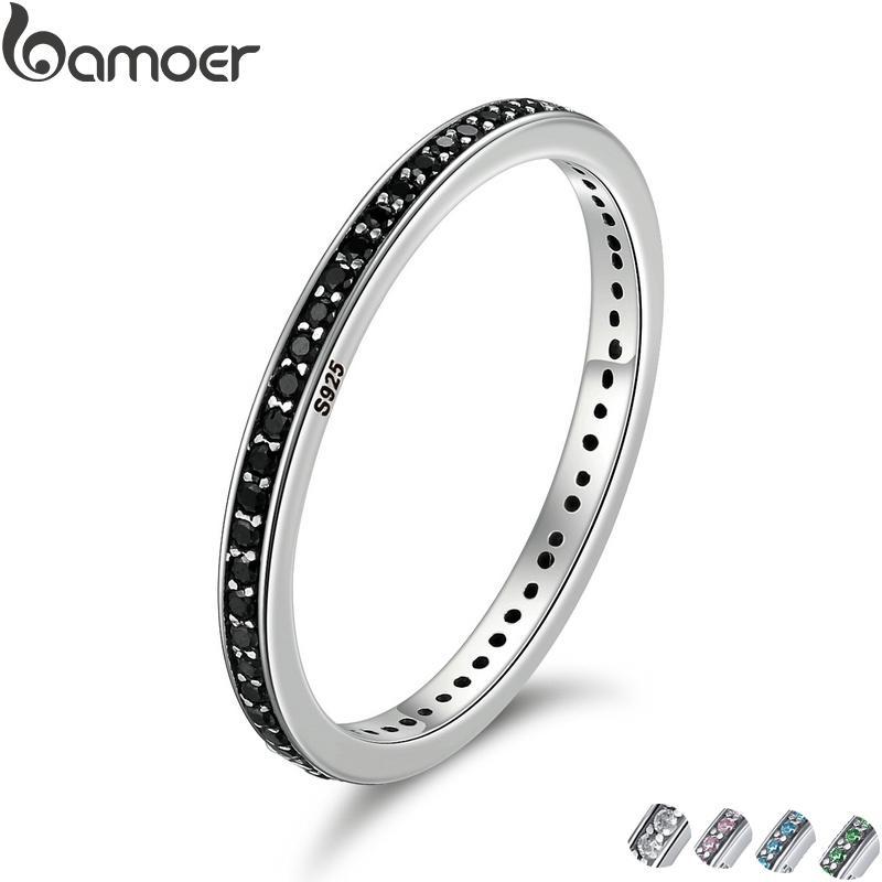 BAMOER 925 Sterling Silver 2 Colors Dazzling CZ Stackable Rings SCR114