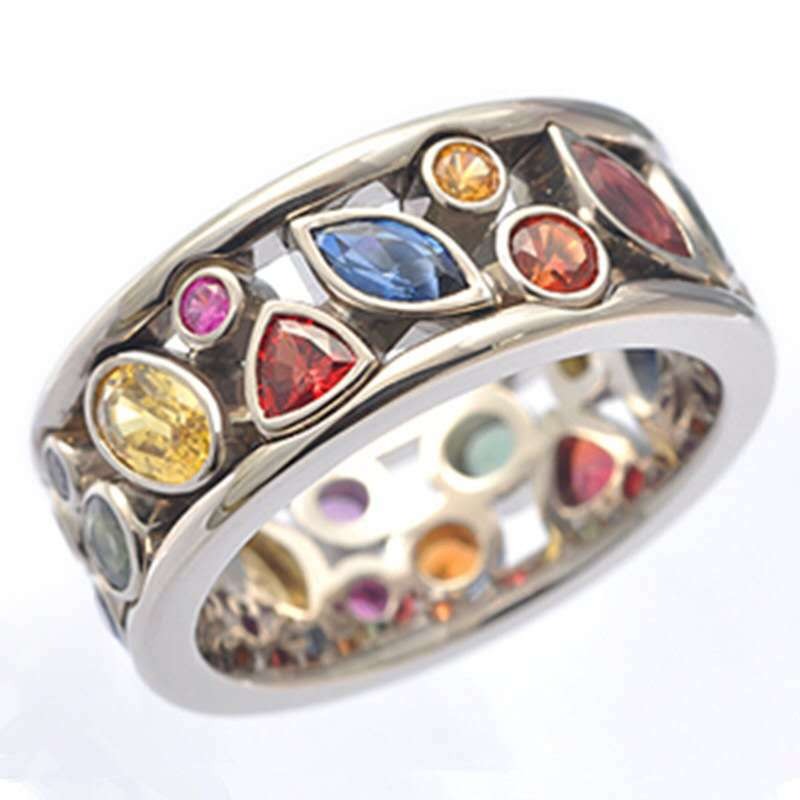 Hollow Out Diamond Inlaid Multi-Color Ring Female Ring Exquisite Simple Zircon Jewelry