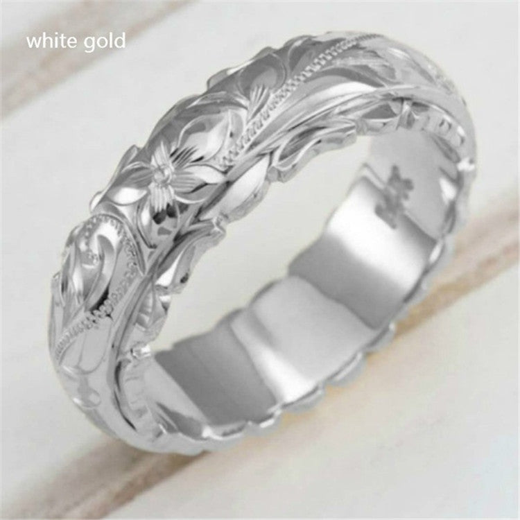 New plated 14k yellow gold suspended engraving rose flower ring jewelry tail ring women