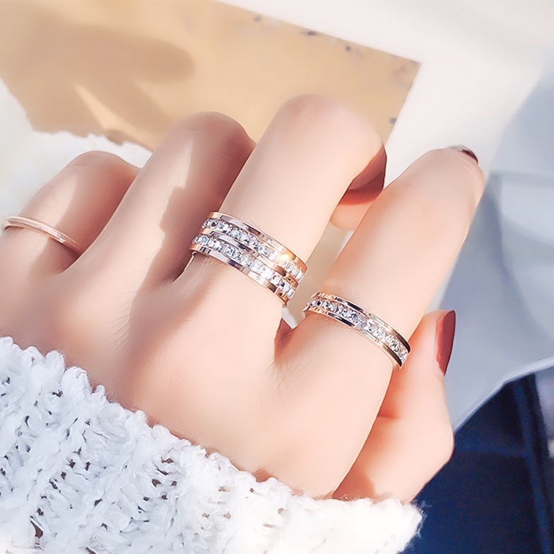 Personalized Single And Double Row Diamond Ring Women Titanium Steel Full Of Diamonds Fashion Ring Does Not Lose Color Full Of Stars Jewelry