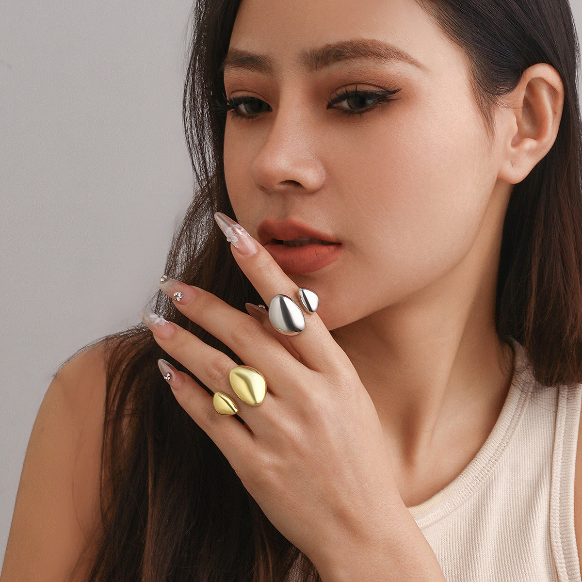 Baroque Round Irregular Curved Ring Ring Smooth Plain Ring Female Ring