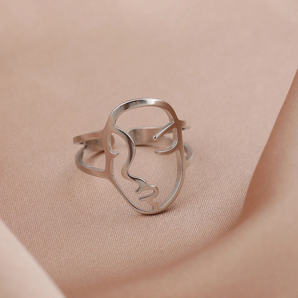 Copper Plated Silver Abstract Face Open Ring Ring