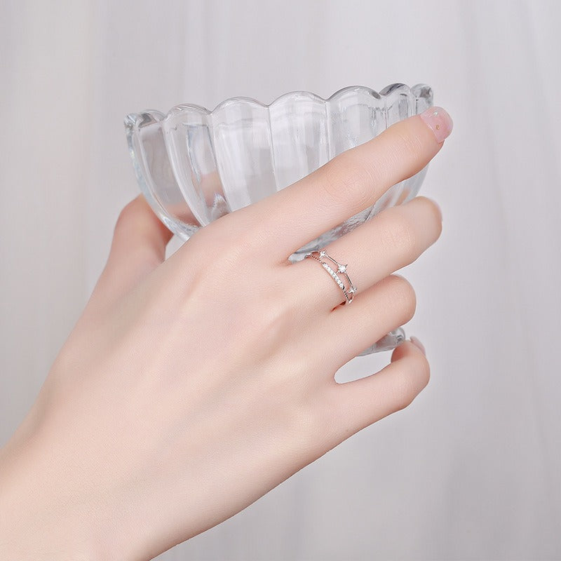 Jewelry S925 Silver Octomoment Double Layer Ring Ins Trendy Niche Design Index Finger Ring Fashion Open Women's Ring